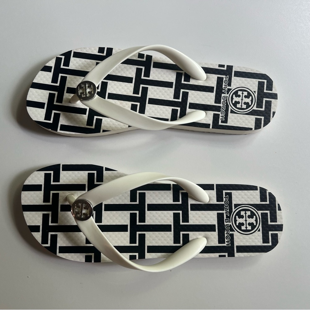 Tory Burch Black and White Flip Flops